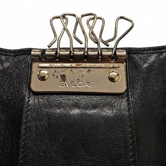 Bvlgari Colore Calf Leather Key Holder Wallet In Black And Gold - Picture 8 of 10